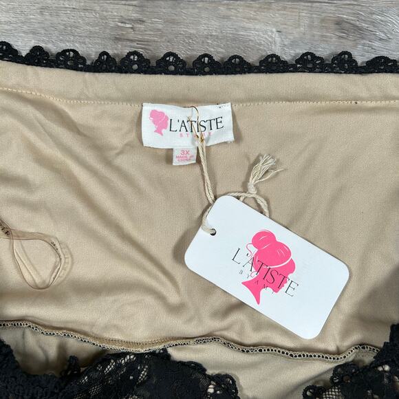 L’Atiste Black Lace Ruched Bodycon Dress 3X Off Shoulder Mesh NWT - Picture 8 of 10